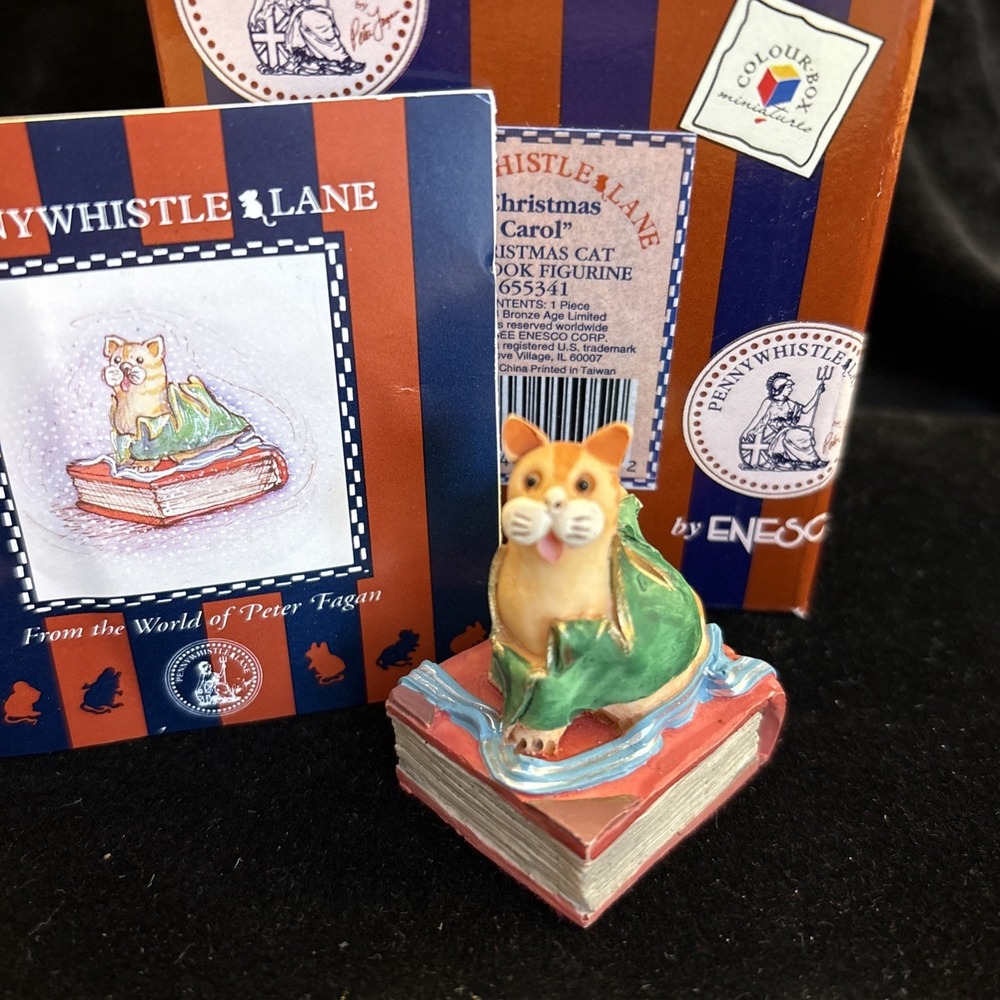 New‎ Pennywhistle Lane "Christmas Carol" Cat On A Book Figurine P. Fagan 1994